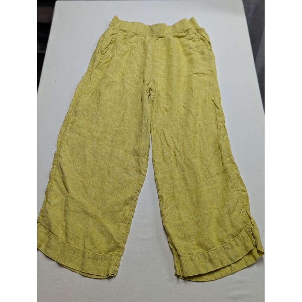 Tahari Womens Citron Yellow 100% Linen Wide Leg Cropped Pants Size M